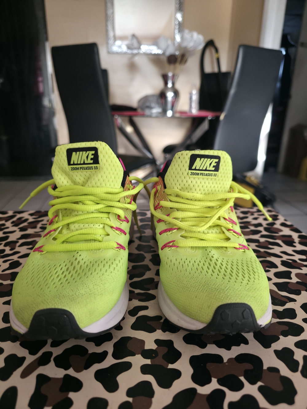 Nike Women Neon Yellow Lace-Up Sneakers with Pink Accents - Picture 8 of 12